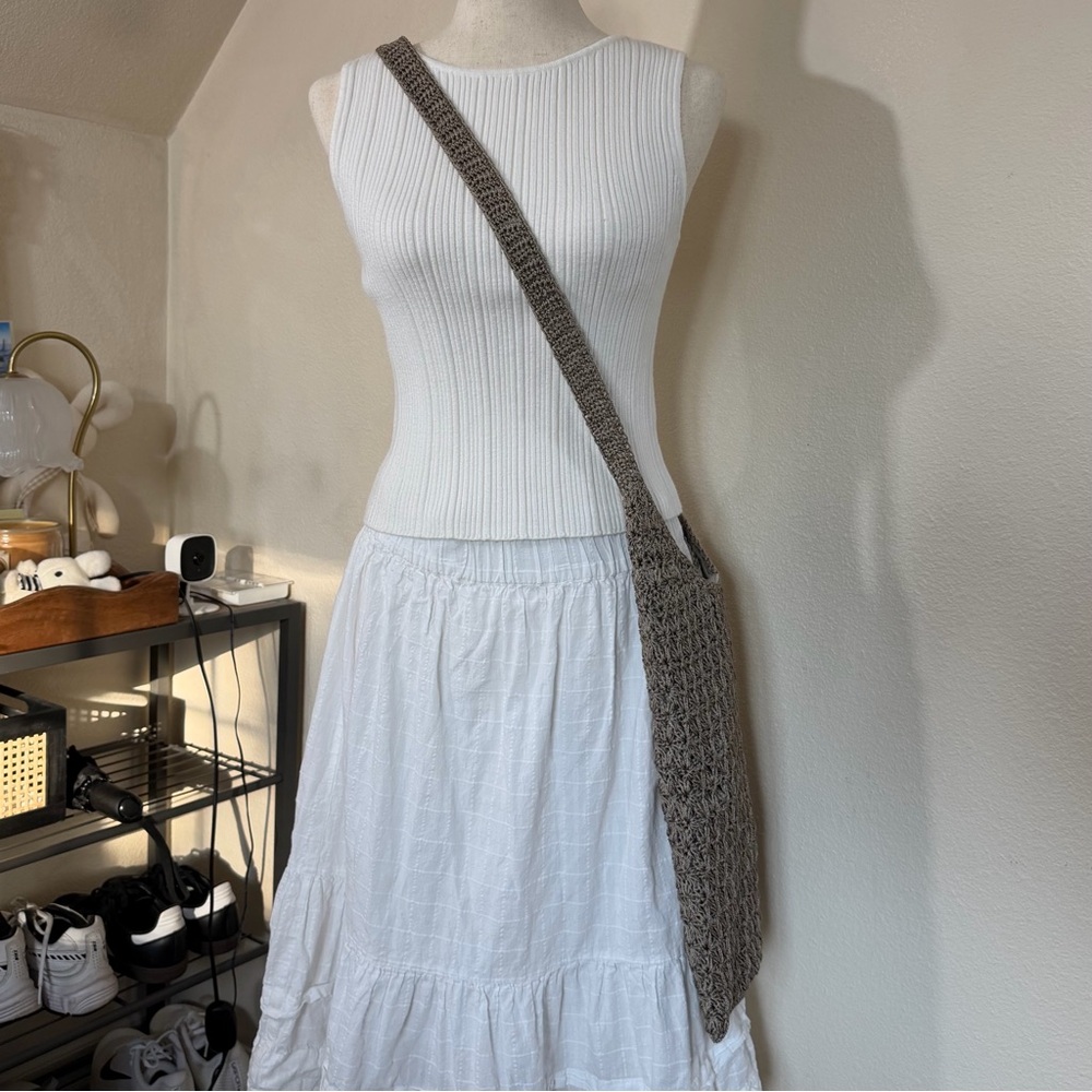 Handcrafted Gray Crochet Shoulder Bag